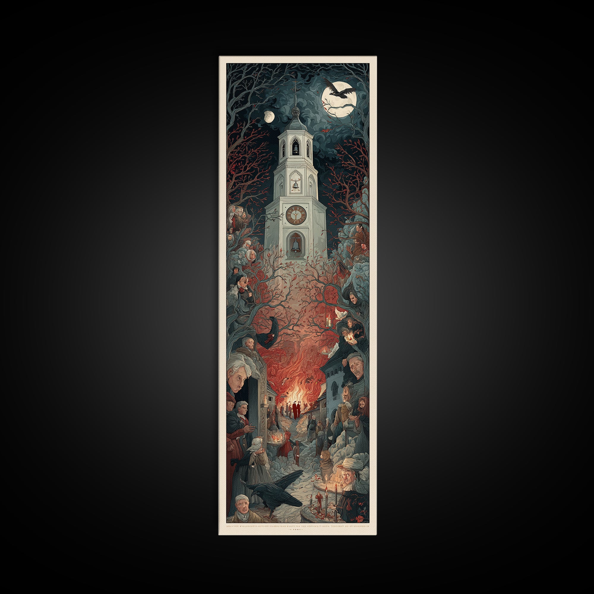 The Thirteenth Bell, Visionary Gothic Art, Tall Narrow Wall Art, Dark Fantasy Wall Art, Framed Canvas Print, Halloween Wall Art