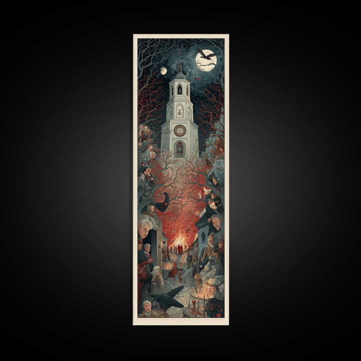 The Thirteenth Bell, Visionary Gothic Art, Tall Narrow Wall Art, Dark Fantasy Wall Art, Framed Canvas Print, Halloween Wall Art