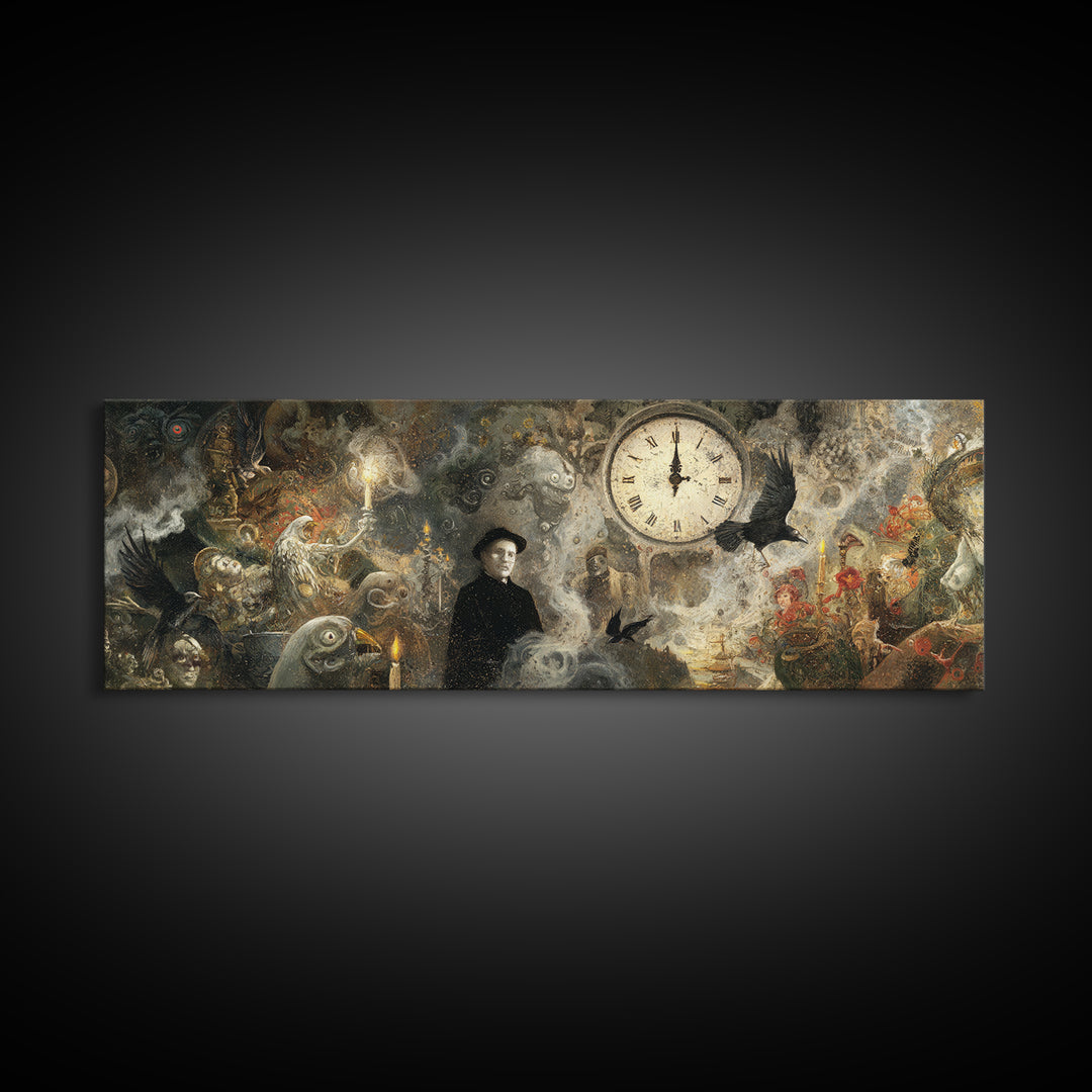 The Thirteenth Bell, Symbolist Dream Art, Extra Wide Wall Art, Macabre Wall Art, Canvas Print, Halloween Wall Art, Horror Wall Art