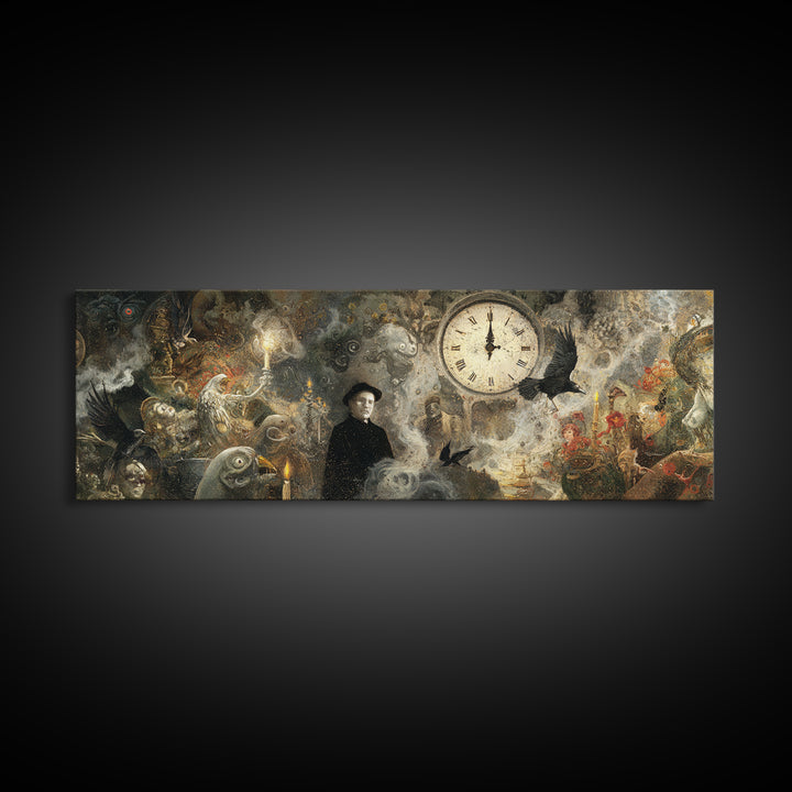 The Thirteenth Bell, Symbolist Dream Art, Extra Wide Wall Art, Macabre Wall Art, Canvas Print, Halloween Wall Art, Horror Wall Art
