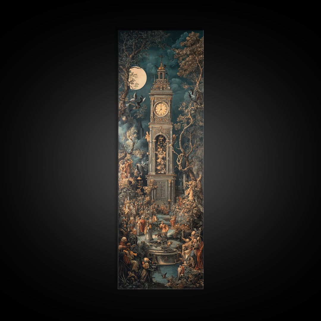 The Thirteenth Bell, Ornate Symbolist Art, Tall Narrow Wall Art, Dark Fantasy Wall Art, Framed Canvas Print, Halloween Wall Art