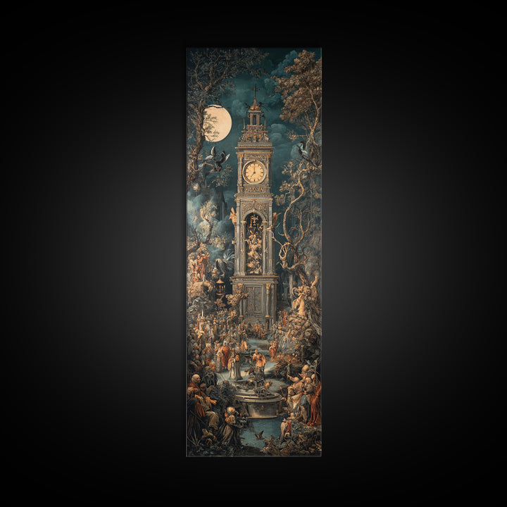 The Thirteenth Bell, Ornate Symbolist Art, Tall Narrow Wall Art, Dark Fantasy Wall Art, Framed Canvas Print, Halloween Wall Art