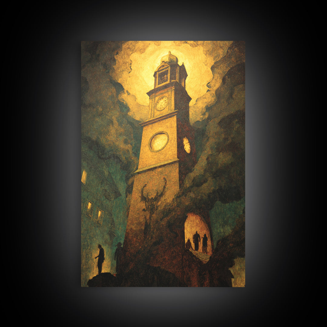 The Thirteenth Bell, Dark Symbolist Art, Vertical Wall Art, Dark Halloween Decor, Framed Canvas Print, Halloween Wall Art