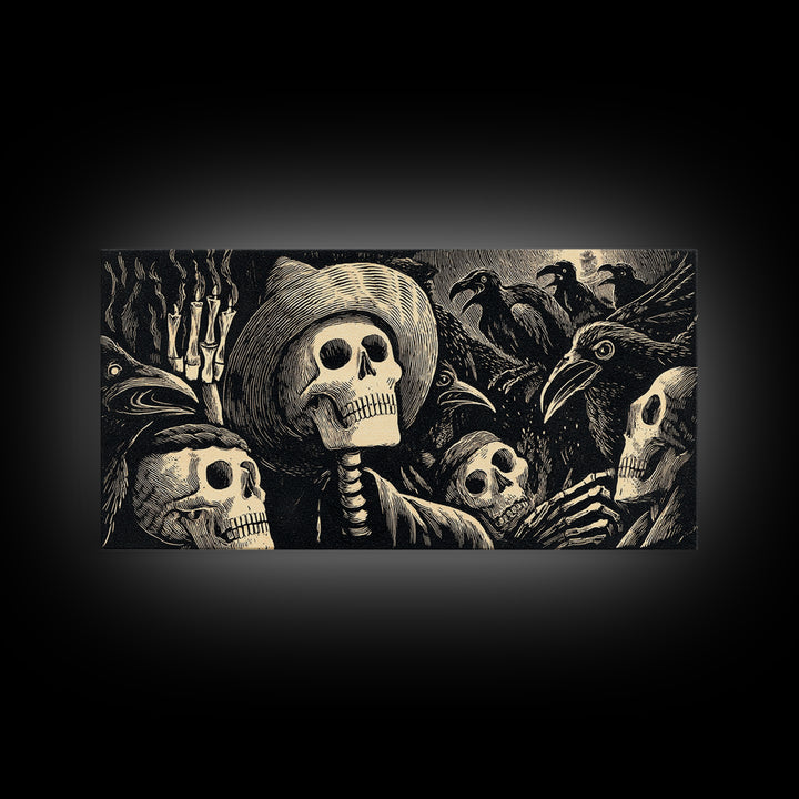 The Thirteenth Bell, Macabre Folk Print Art, Wide Panoramic Art, Macabre Wall Art, Canvas Print, Halloween Wall Art