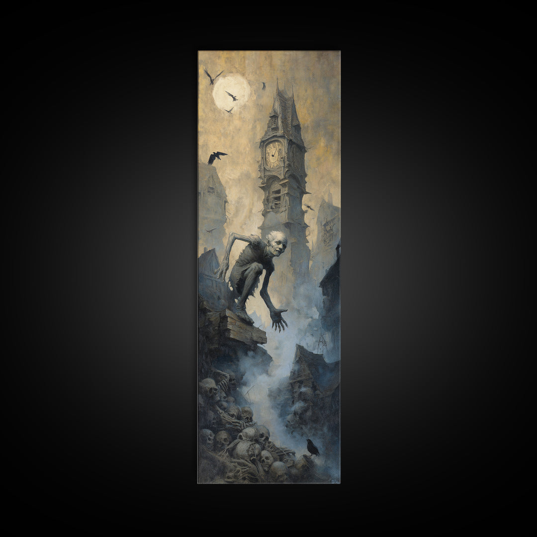 The Thirteenth Bell, Surreal Apocalyptic Art, Tall Narrow Wall Art, Gothic Horror Wall Art, Framed Canvas Print, Halloween Wall Art