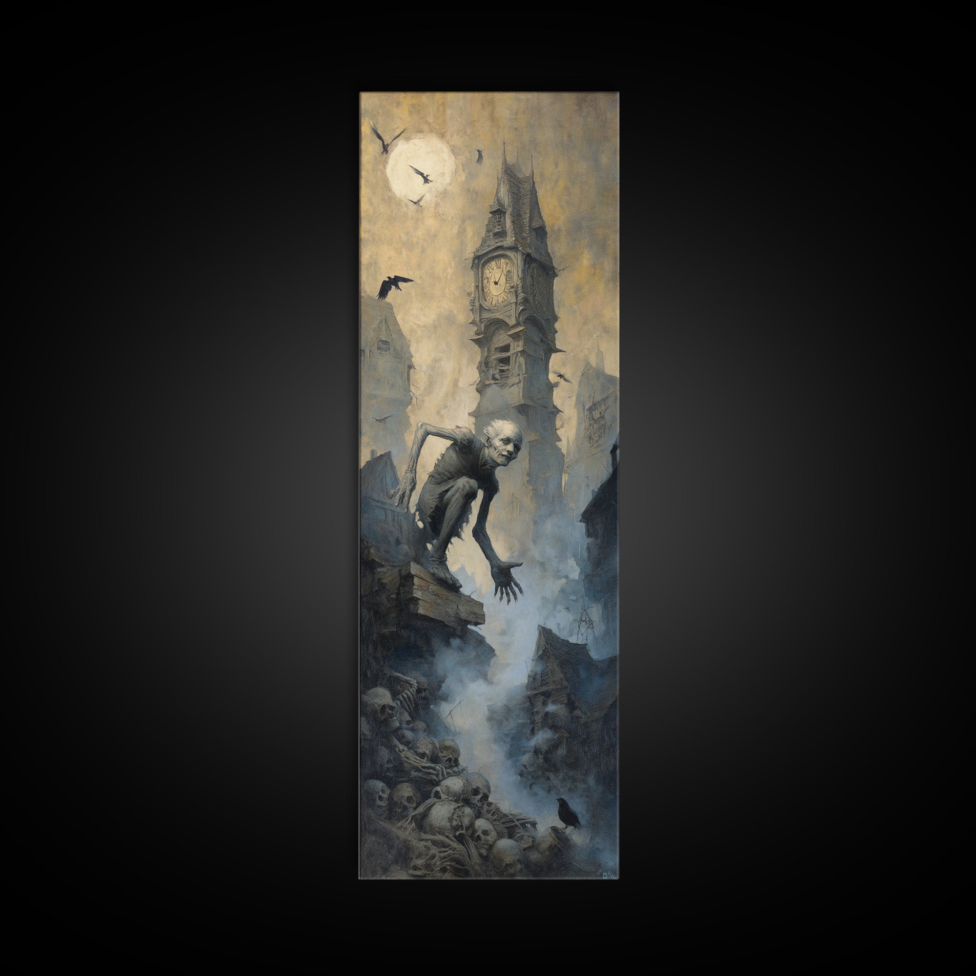 The Thirteenth Bell, Surreal Apocalyptic Art, Tall Narrow Wall Art, Gothic Horror Wall Art, Framed Canvas Print, Halloween Wall Art
