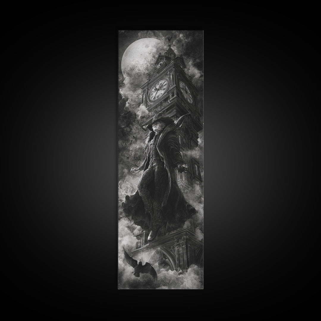 The Thirteenth Bell, Biomechanical Horror Art, Tall Narrow Wall Art, Gothic Horror Wall Art, Framed Canvas Print, Halloween Wall Art