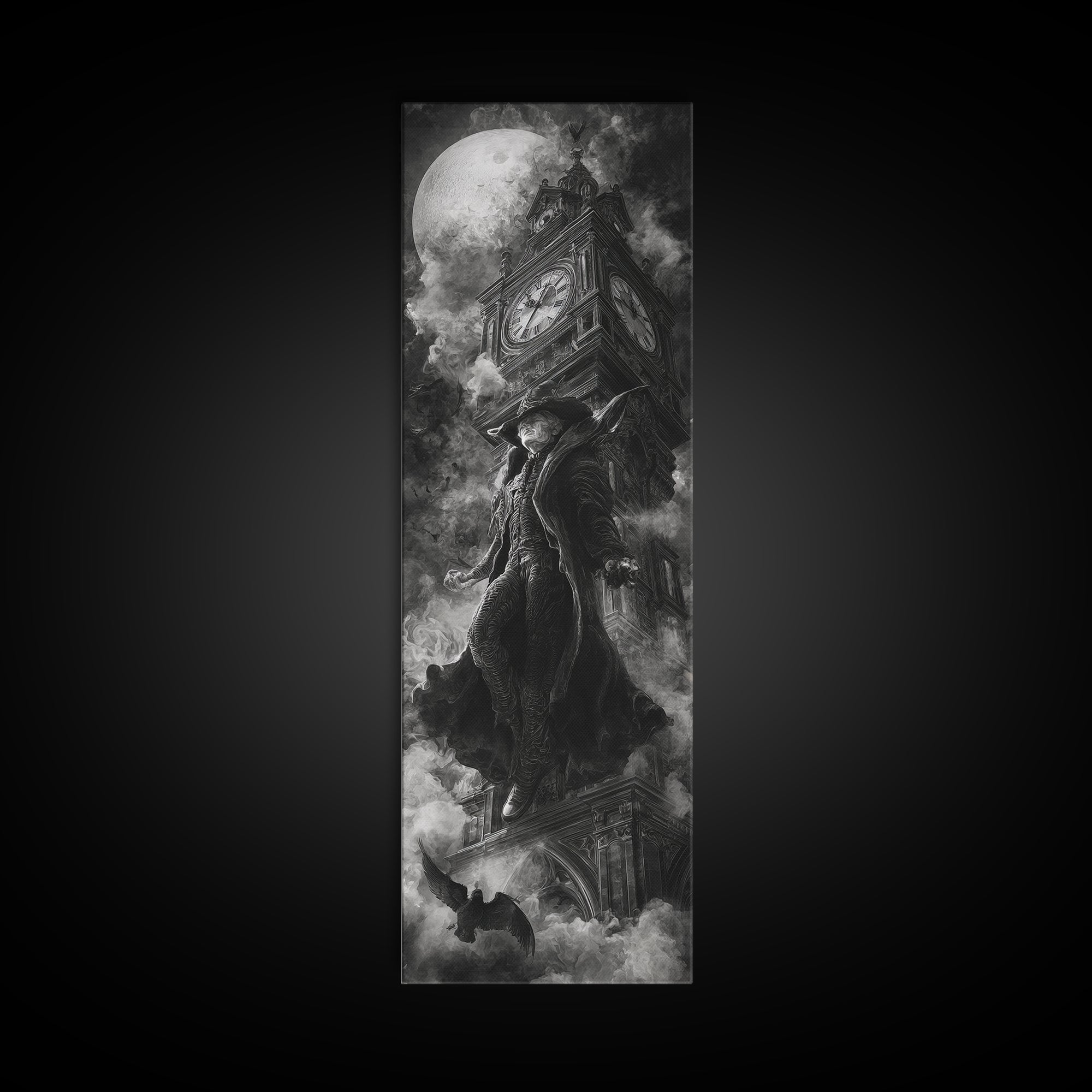 The Thirteenth Bell, Biomechanical Horror Art, Tall Narrow Wall Art, Gothic Horror Wall Art, Framed Canvas Print, Halloween Wall Art