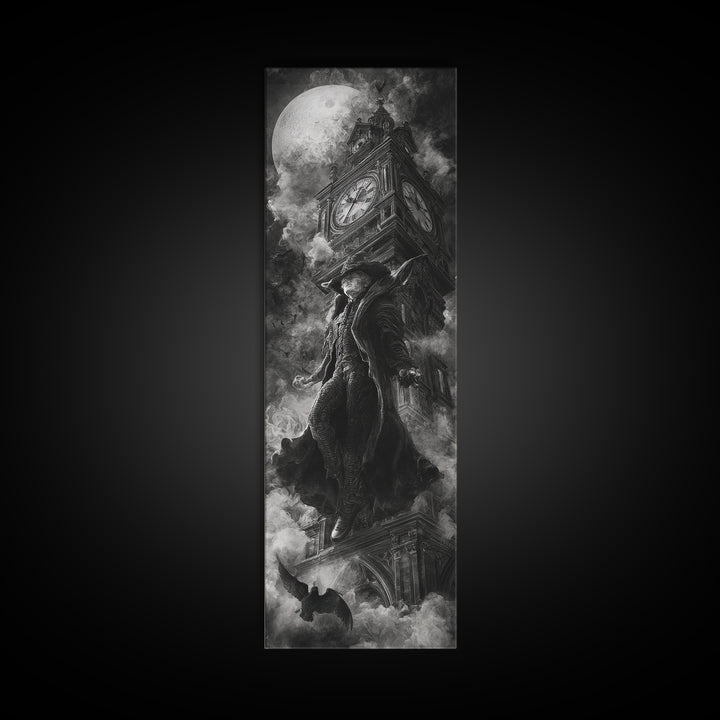 The Thirteenth Bell, Biomechanical Horror Art, Tall Narrow Wall Art, Gothic Horror Wall Art, Framed Canvas Print, Halloween Wall Art