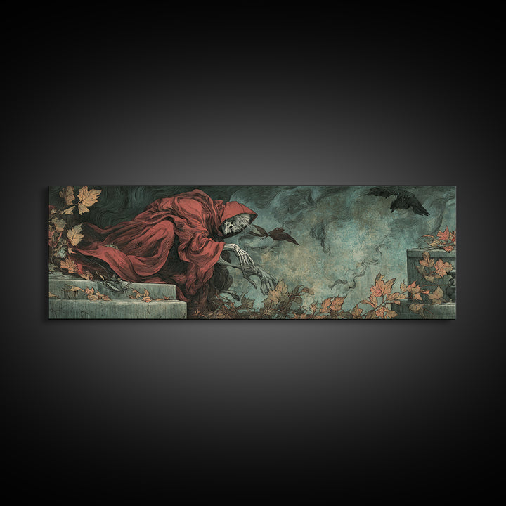 The Cemetery Lantern Festival, Decadent Gothic Art, Extra Wide Wall Art, Macabre Wall Art, Canvas Print, Halloween Wall Art