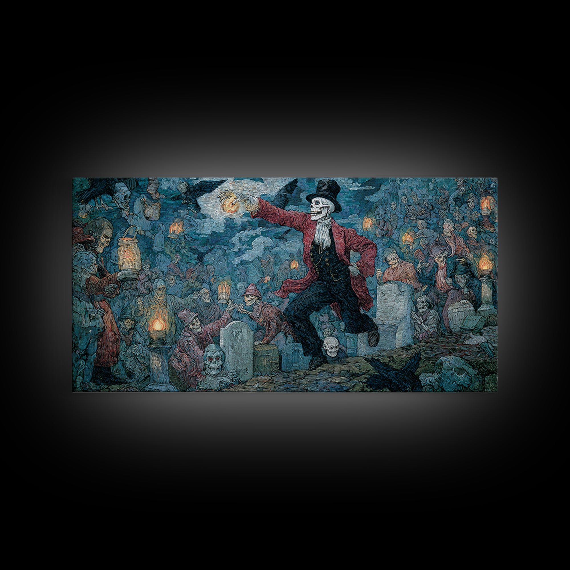 The Cemetery Lantern Festival, Grotesque Carnival Art, Wide Panoramic Art, Gothic Horror Wall Art, Canvas Print, Halloween Wall Art