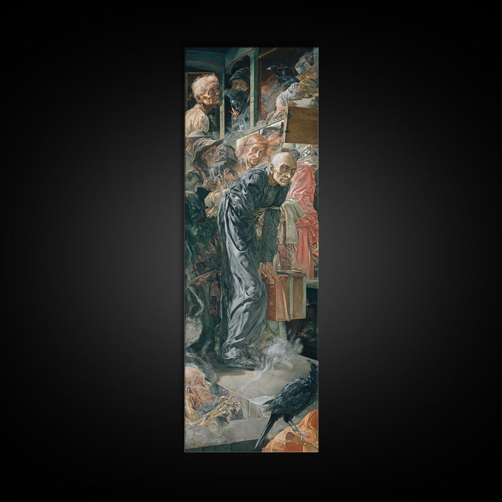 The Ghost Train Arrival, Dark Renaissance Art, Tall Narrow Wall Art, Dark Fantasy Wall Art, Framed Canvas Print