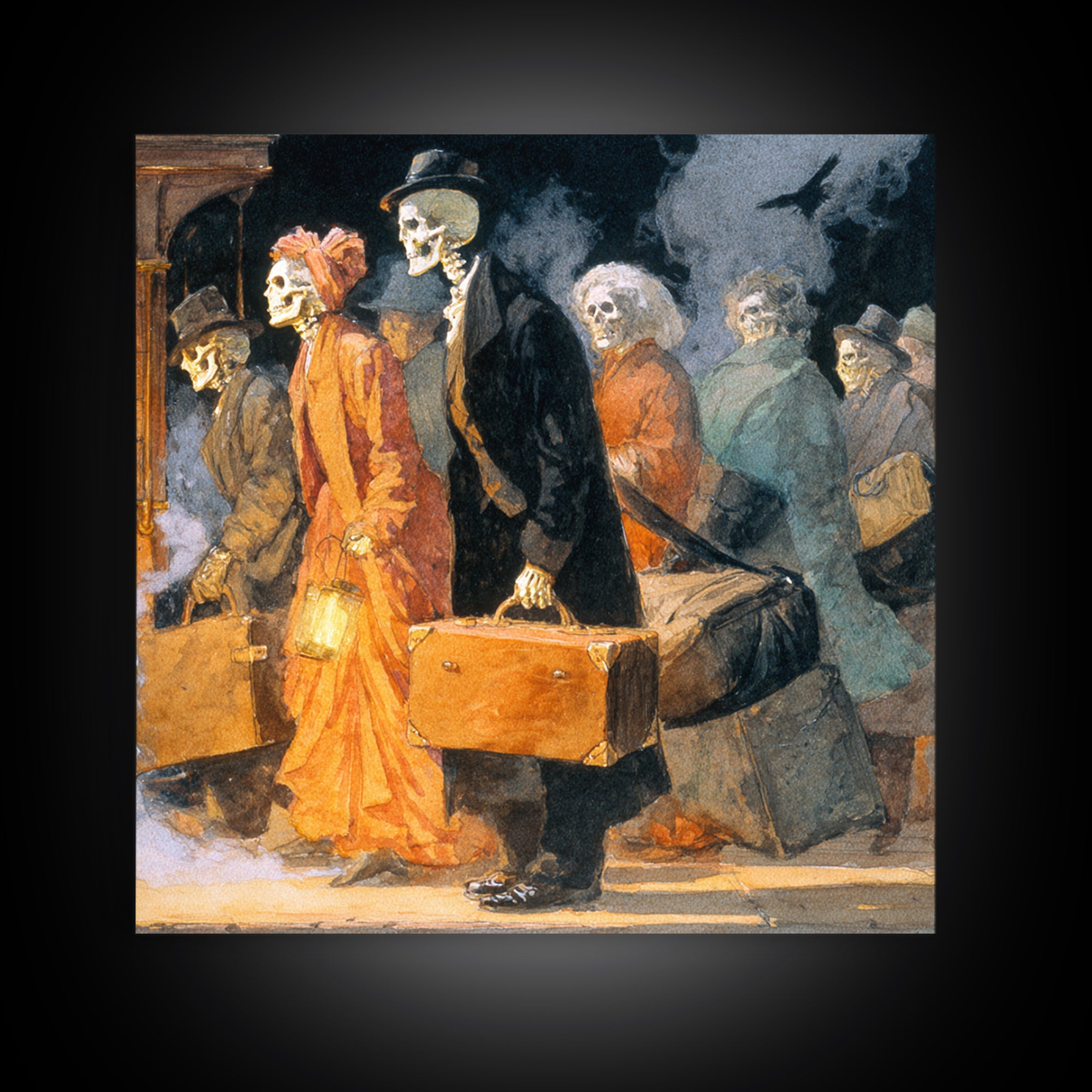 The Ghost Train Arrival, Danse Macabre Art, Square Wall Art, Gothic Horror Wall Art, Framed Canvas Print