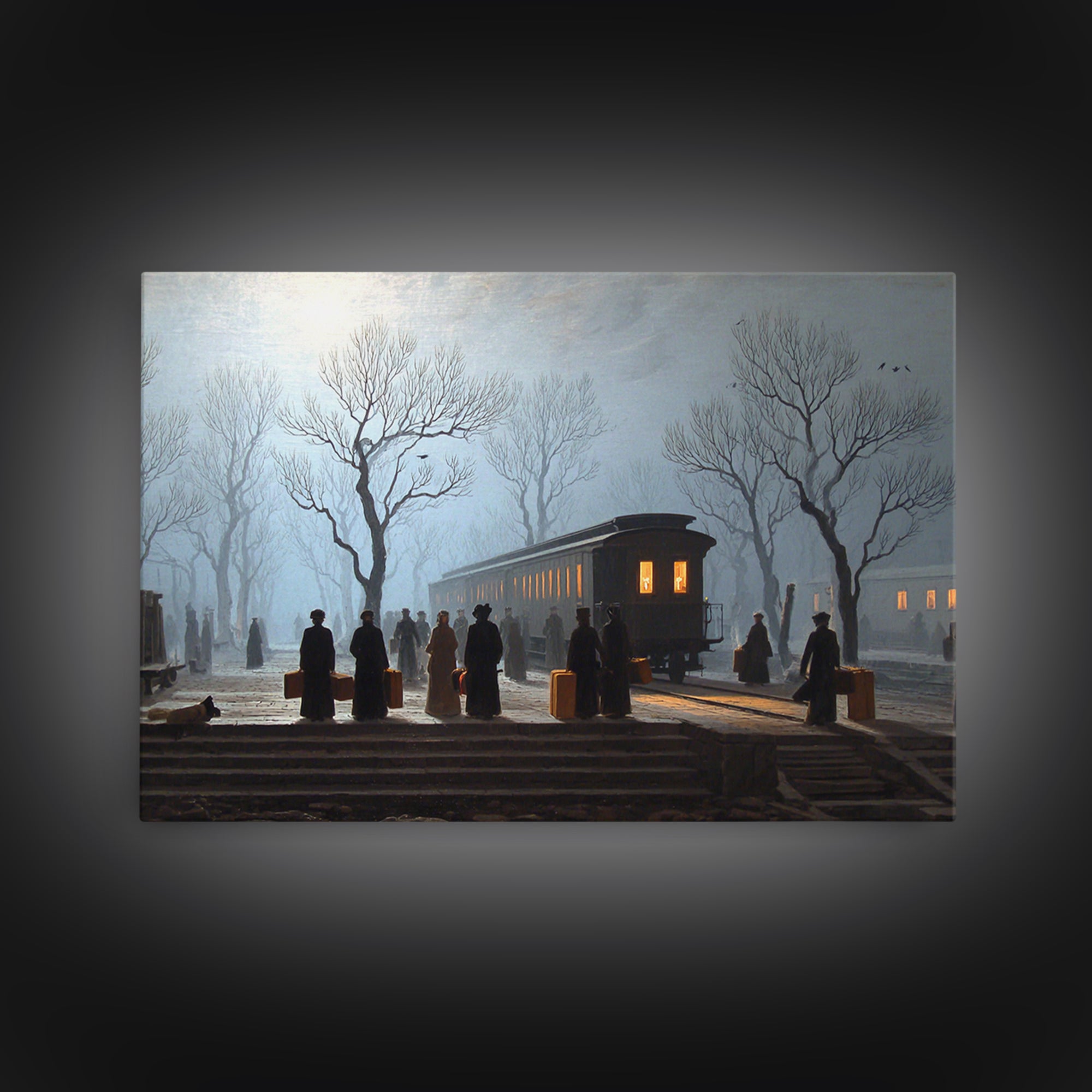The Ghost Train Arrival, Romantic Gothic Landscape, Landscape Wall Art, Dark Halloween Decor, Canvas Print, Halloween Wall Art