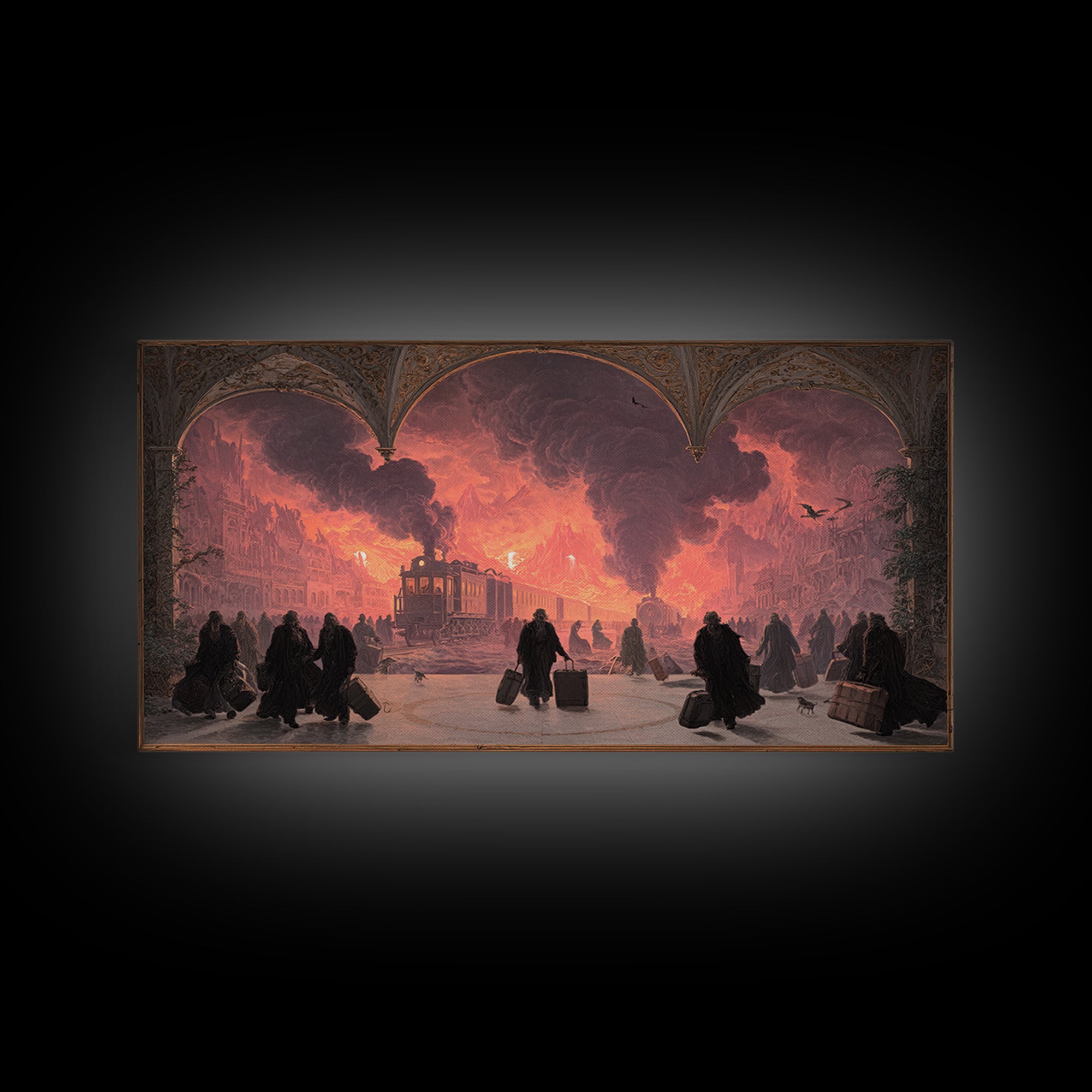 The Ghost Train Arrival, Apocalyptic Romantic Art, Wide Panoramic Art, Gothic Horror Wall Art, Canvas Print, Halloween Wall Art