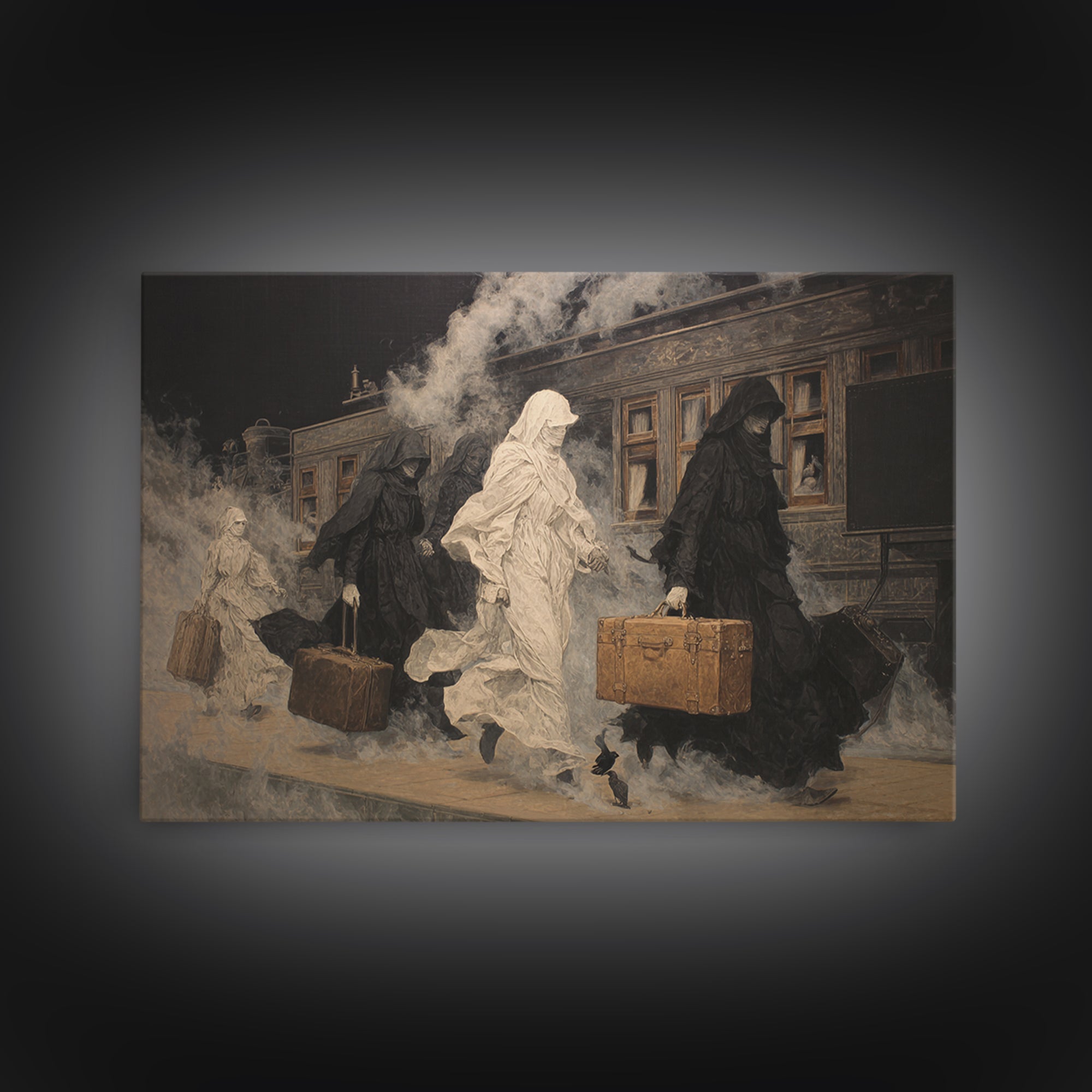 The Ghost Train Arrival, Symbolist Gothic Landscape, Landscape Wall Art, Macabre Wall Art, Framed Canvas Print, Halloween Wall Art