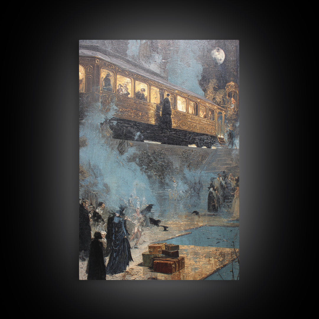 The Ghost Train Arrival, Ornate Symbolist Art, Vertical Wall Art, Dark Fantasy Wall Art, Canvas Print, Halloween Wall Art