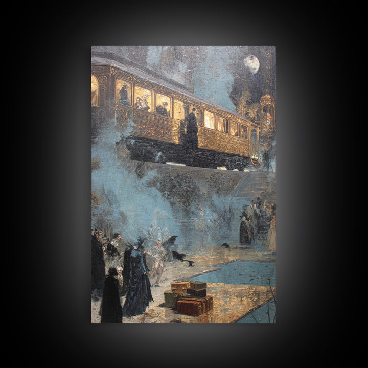 The Ghost Train Arrival, Ornate Symbolist Art, Vertical Wall Art, Dark Fantasy Wall Art, Canvas Print, Halloween Wall Art