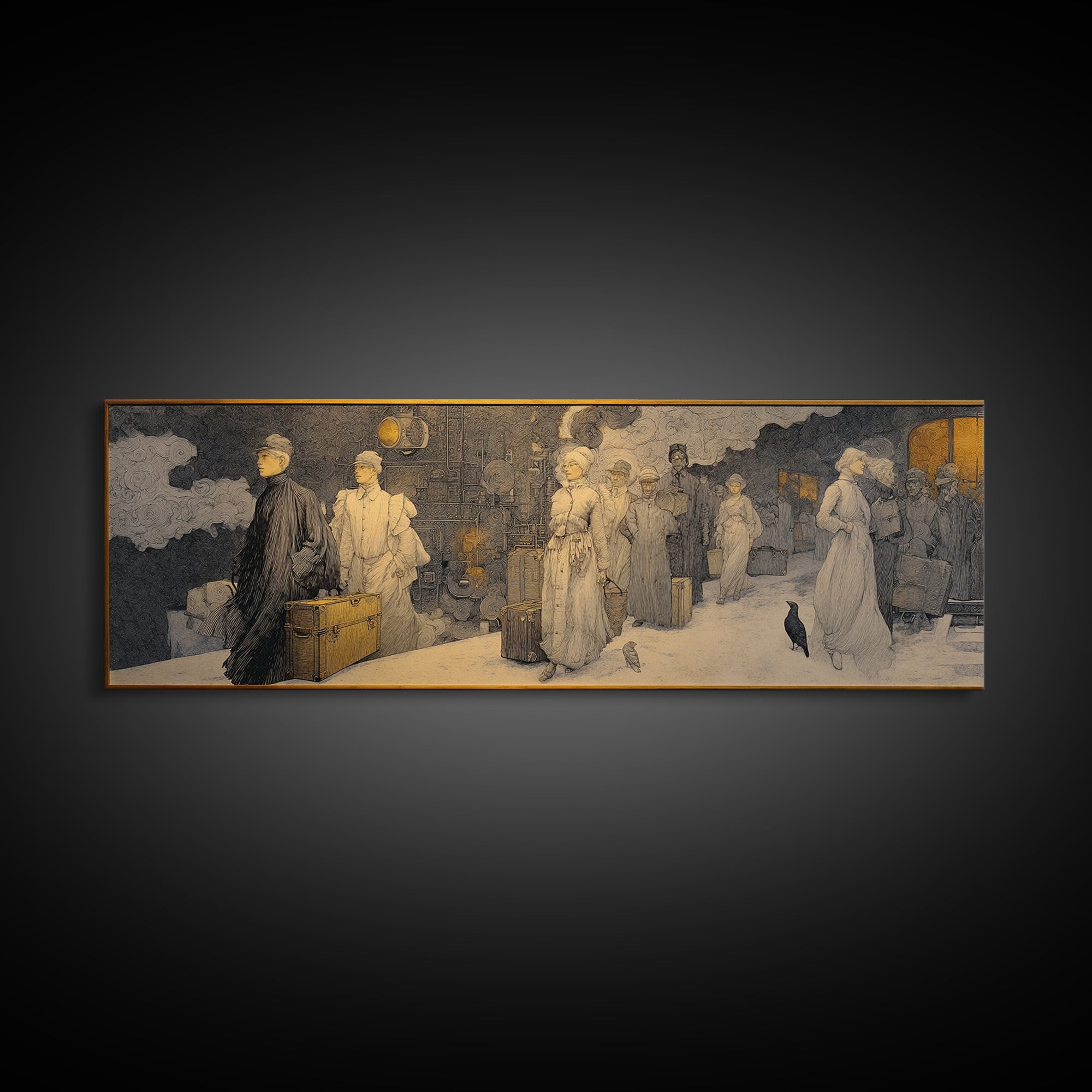 The Ghost Train Arrival, Symbolist Death Art, Extra Wide Wall Art, Dark Fantasy Wall Art, Framed Canvas Print, Halloween Wall Art