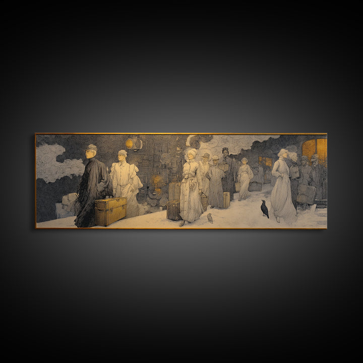 The Ghost Train Arrival, Symbolist Death Art, Extra Wide Wall Art, Dark Fantasy Wall Art, Framed Canvas Print, Halloween Wall Art
