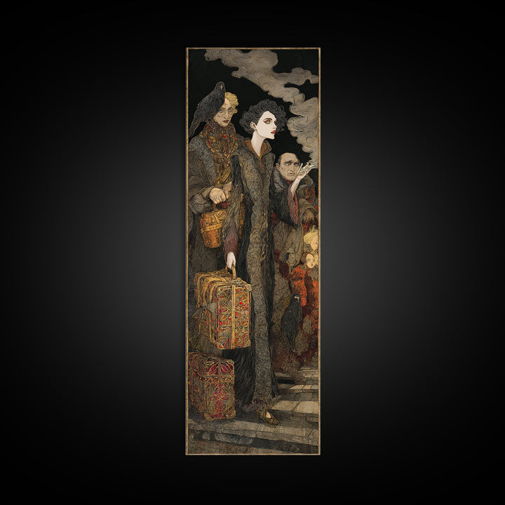 The Ghost Train Arrival, Stained Glass Gothic Art, Tall Narrow Wall Art, Macabre Wall Art, Canvas Print, Halloween Wall Art