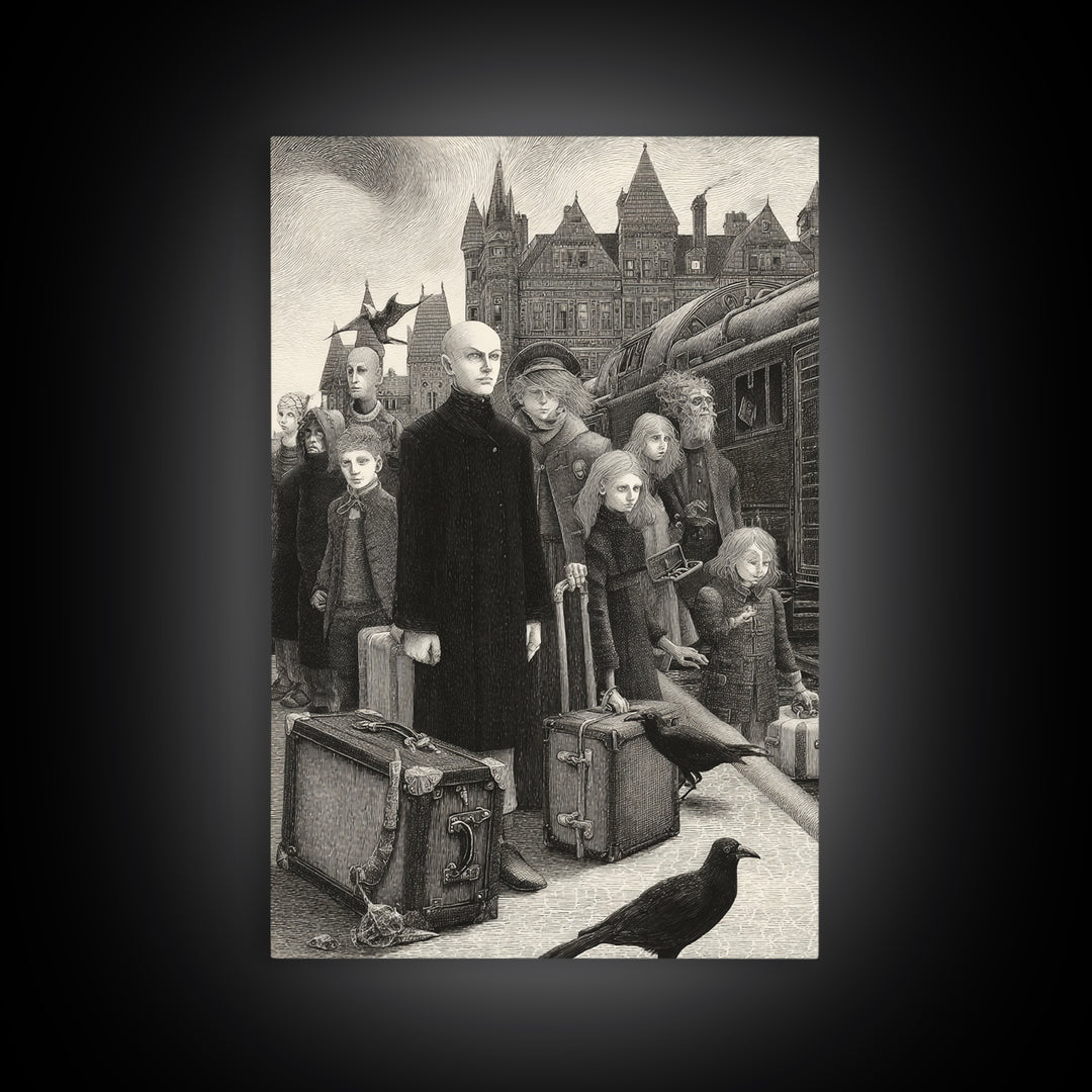 The Ghost Train Arrival, Victorian Macabre Art, Vertical Wall Art, Macabre Wall Art, Framed Canvas Print, Halloween Wall Art