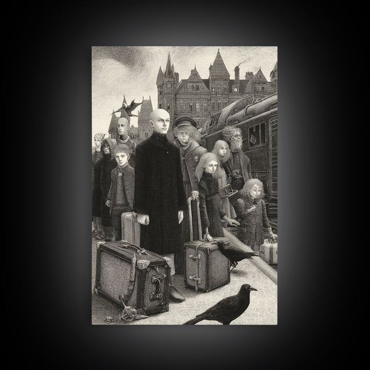 The Ghost Train Arrival, Victorian Macabre Art, Vertical Wall Art, Macabre Wall Art, Framed Canvas Print, Halloween Wall Art