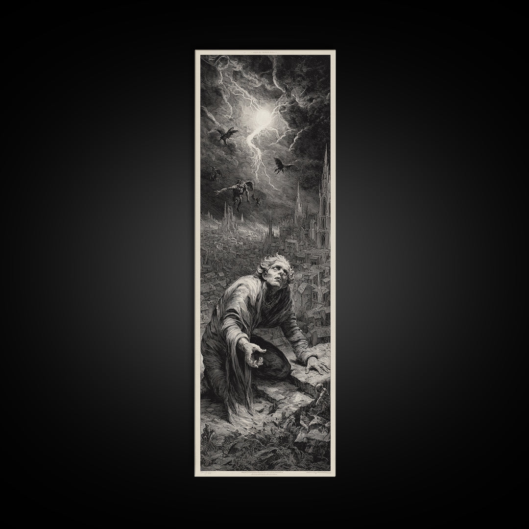 The Halloween Storm, Gothic Engraving Art, Tall Narrow Wall Art, Gothic Horror Wall Art, Canvas Print, Halloween Wall Art
