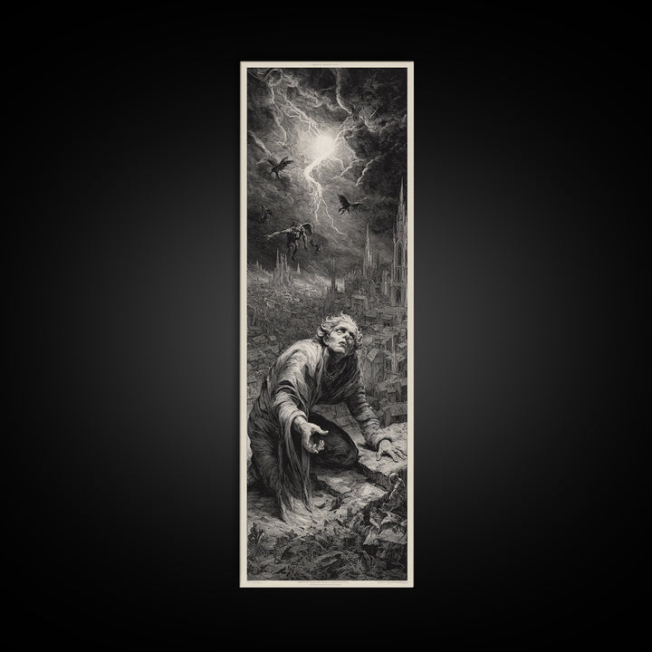 The Halloween Storm, Gothic Engraving Art, Tall Narrow Wall Art, Gothic Horror Wall Art, Canvas Print, Halloween Wall Art