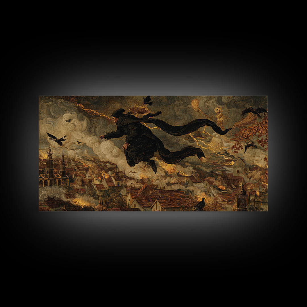 The Halloween Storm, Medieval Grotesque Art, Wide Panoramic Art, Gothic Horror Wall Art, Canvas Print, Halloween Wall Art