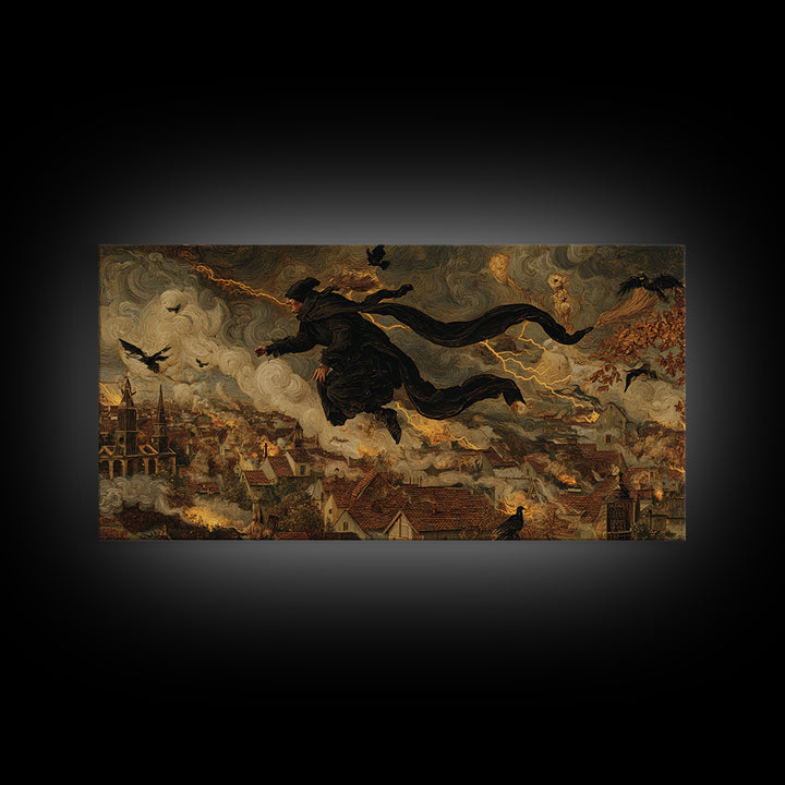 The Halloween Storm, Medieval Grotesque Art, Wide Panoramic Art, Gothic Horror Wall Art, Canvas Print, Halloween Wall Art