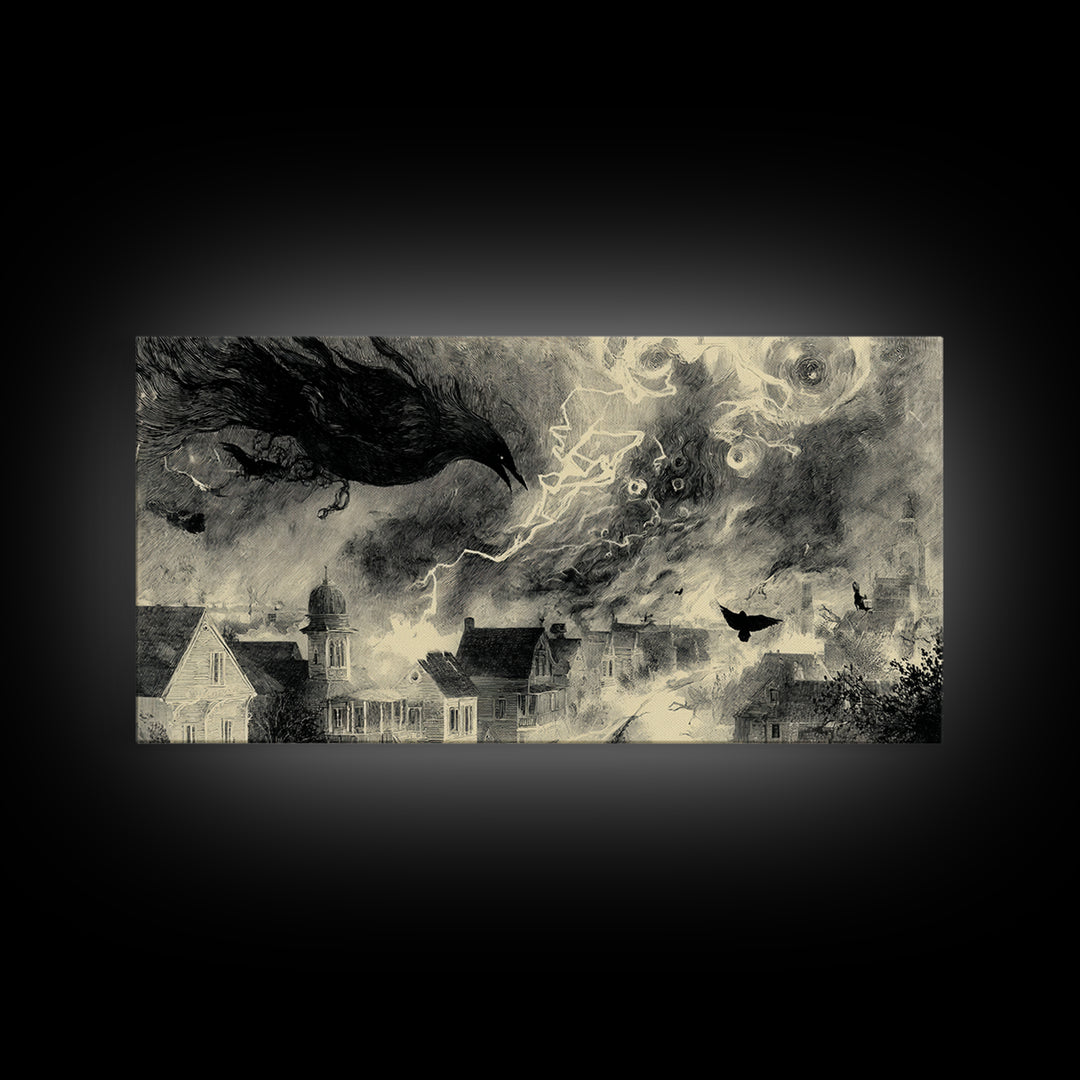 The Halloween Storm, Symbolist Dream Art, Wide Panoramic Art, Dark Halloween Decor, Canvas Print, Halloween Wall Art, Dark Fantasy Art