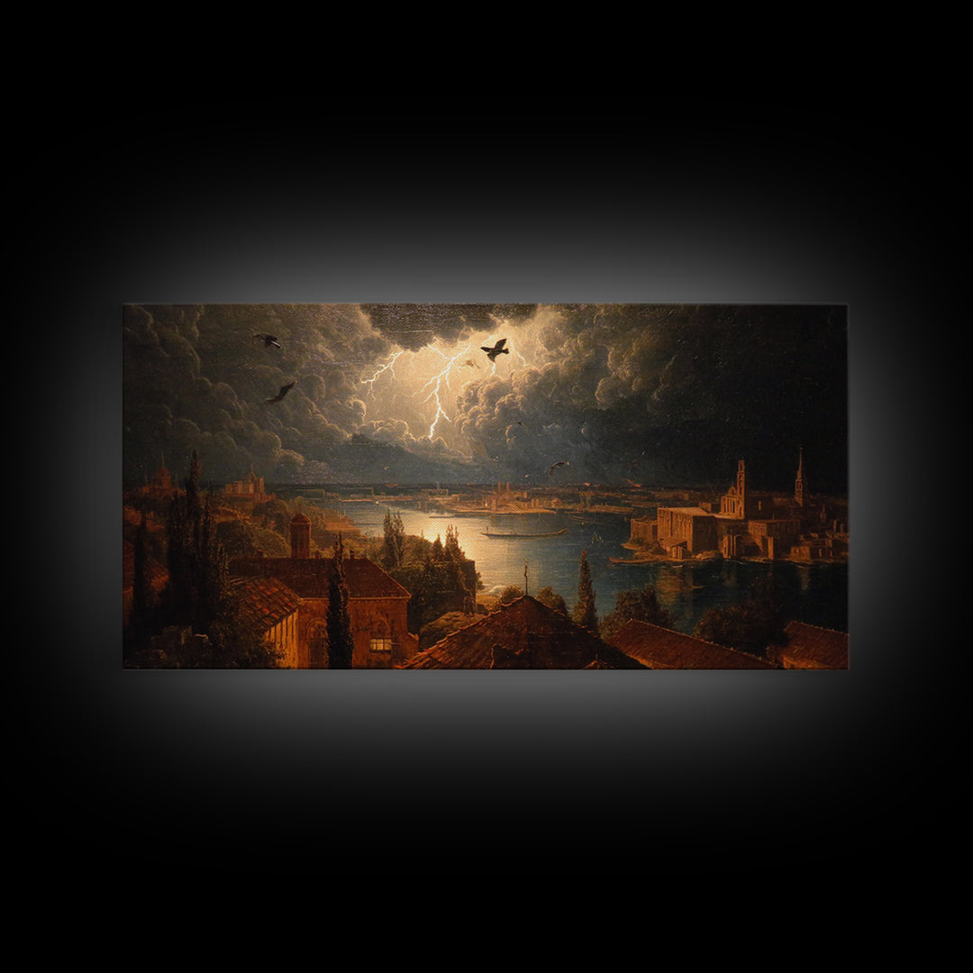 The Halloween Storm, Symbolist Gothic Landscape, Wide Panoramic Art, Macabre Wall Art, Canvas Print, Halloween Wall Art, Halloween Decor