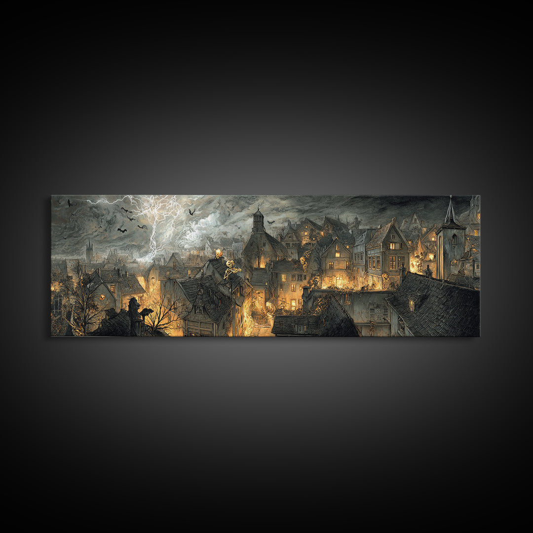 The Halloween Storm, Decadent Gothic Art, Extra Wide Wall Art, Gothic Horror Wall Art, Framed Canvas Print, Halloween Wall Art