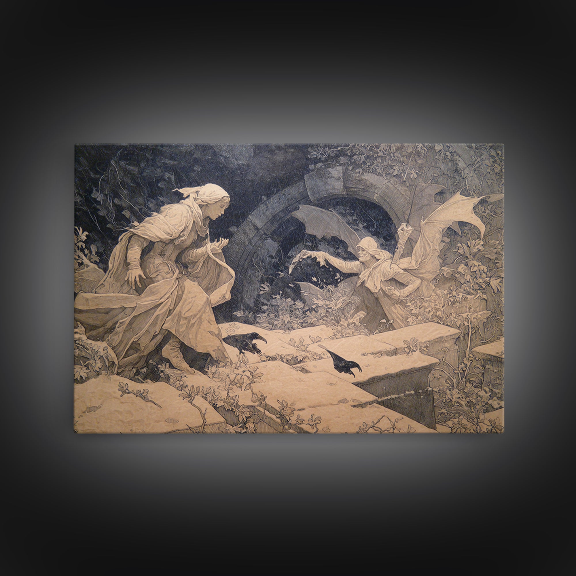 The Halloween Storm, Symbolist Death Art, Landscape Wall Art, Dark Fantasy Wall Art, Framed Canvas Print, Halloween Wall Art