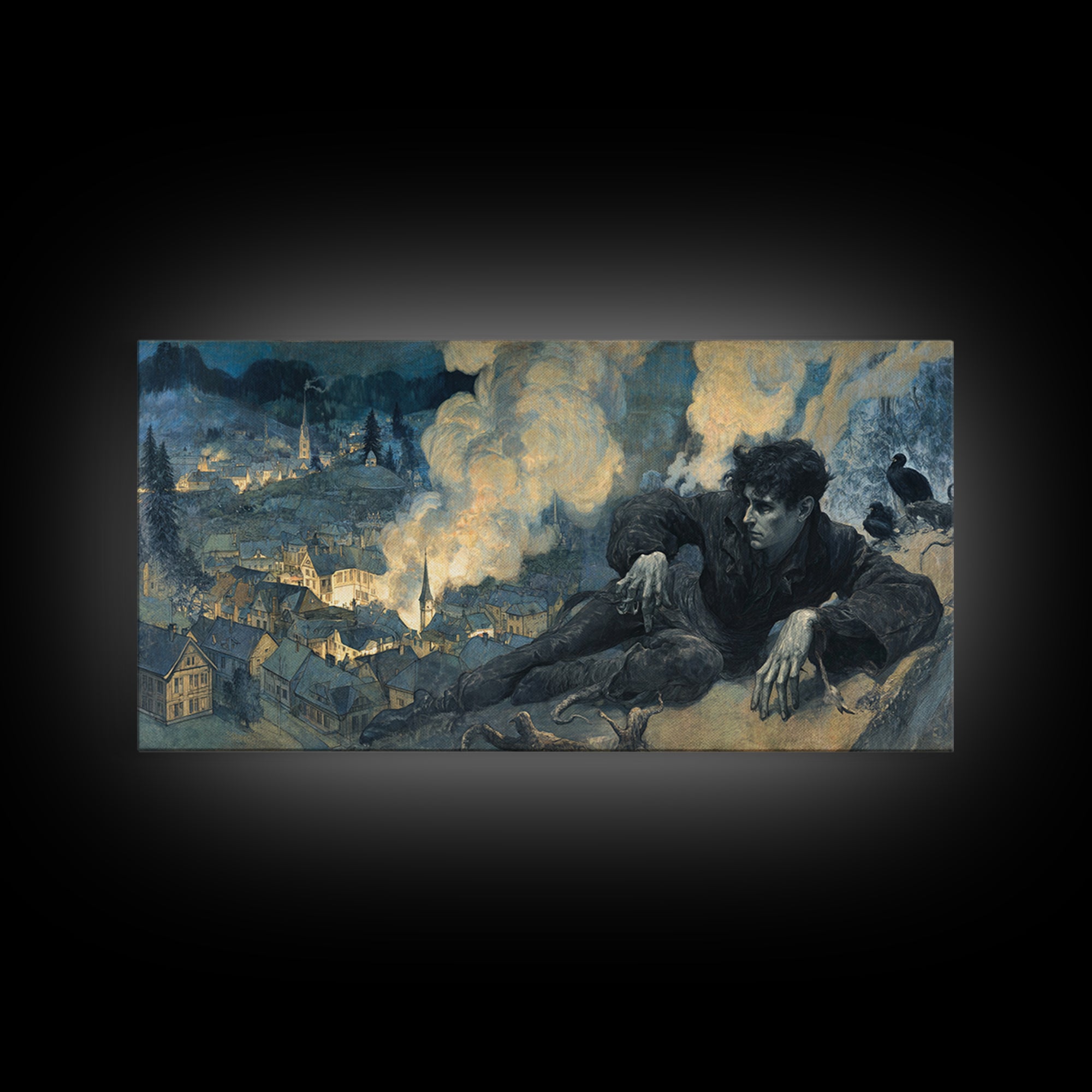 The Halloween Storm, Dark Symbolist Art, Wide Panoramic Art, Gothic Horror Wall Art, Canvas Print, Halloween Wall Art