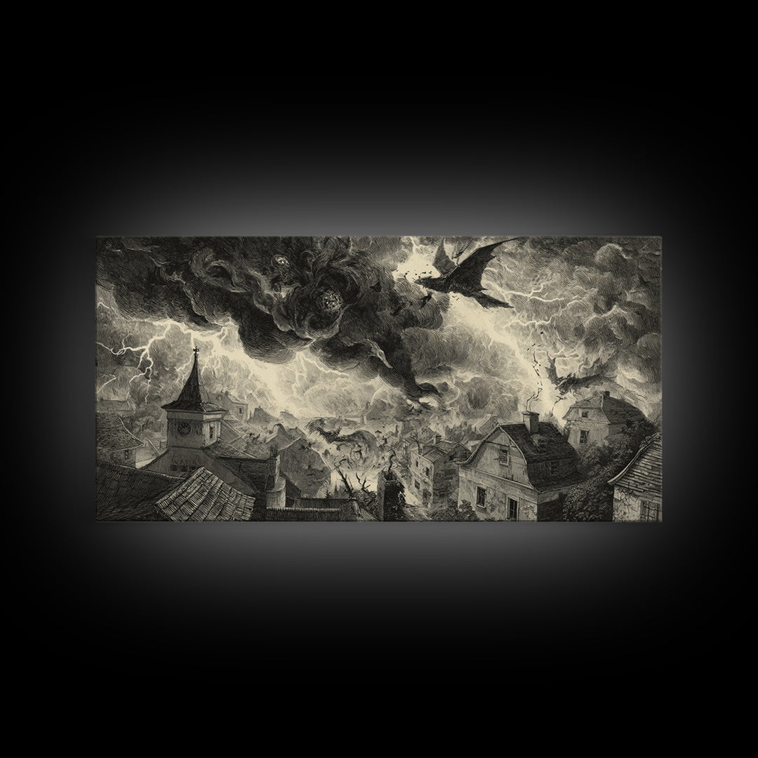 The Halloween Storm, Expressionist Nightmare Art, Wide Panoramic Art, Dark Fantasy Wall Art, Canvas Print, Halloween Wall Art
