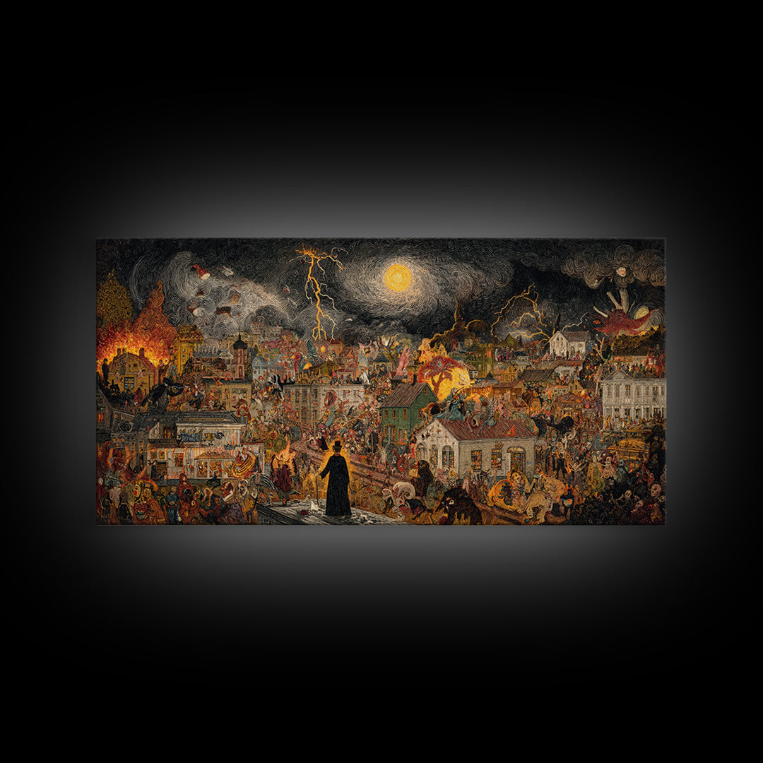 The Halloween Storm, Grotesque Carnival Art, Wide Panoramic Art, Macabre Wall Art, Canvas Print, Halloween Wall Art, Gothic Home Decor