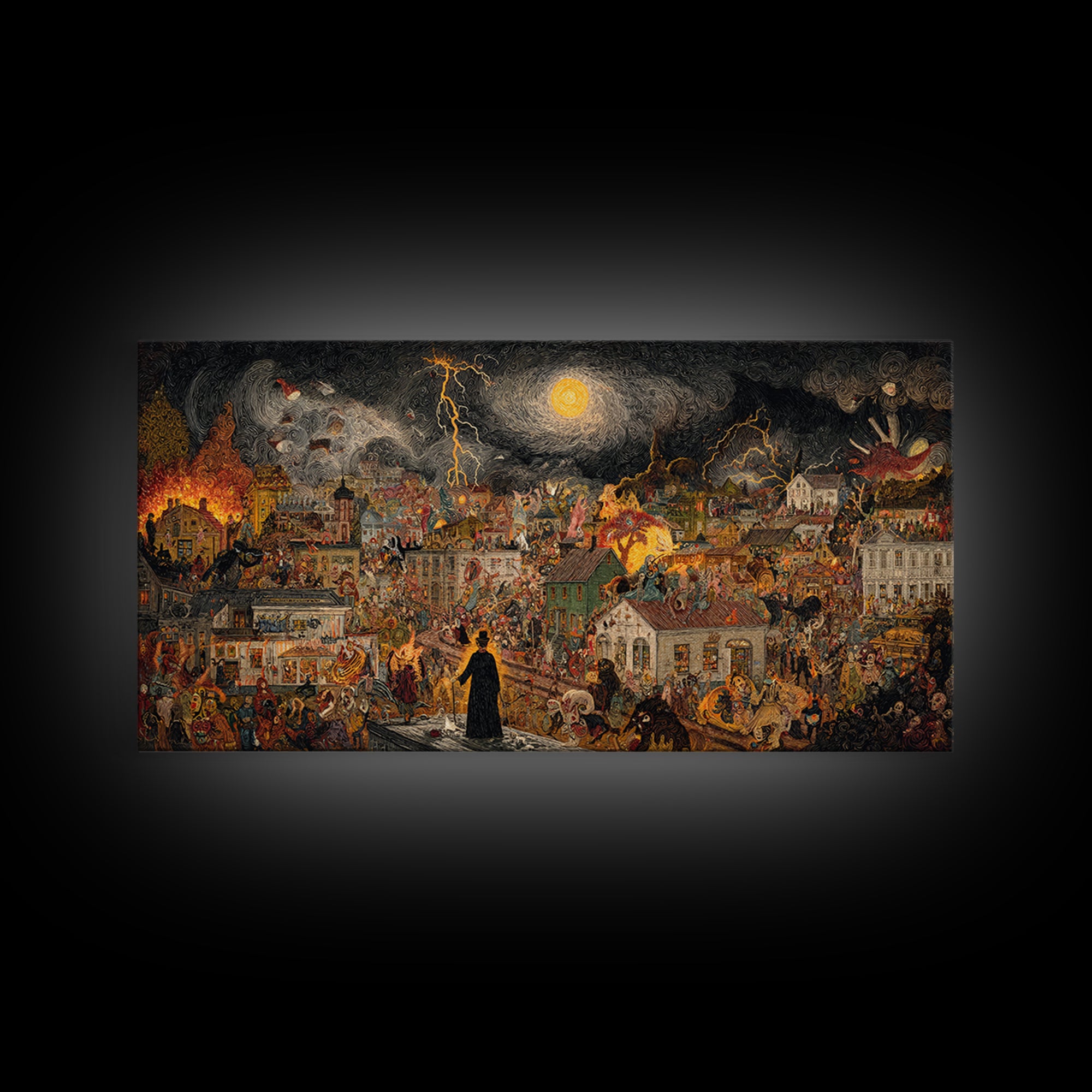 The Halloween Storm, Grotesque Carnival Art, Wide Panoramic Art, Macabre Wall Art, Canvas Print, Halloween Wall Art, Gothic Home Decor
