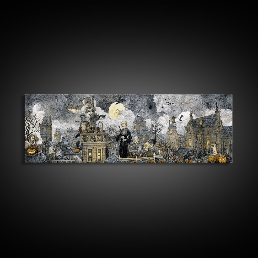 The Halloween Storm, Victorian Macabre Art, Extra Wide Wall Art, Macabre Wall Art, Canvas Print, Halloween Wall Art, Spooky Wall Decor