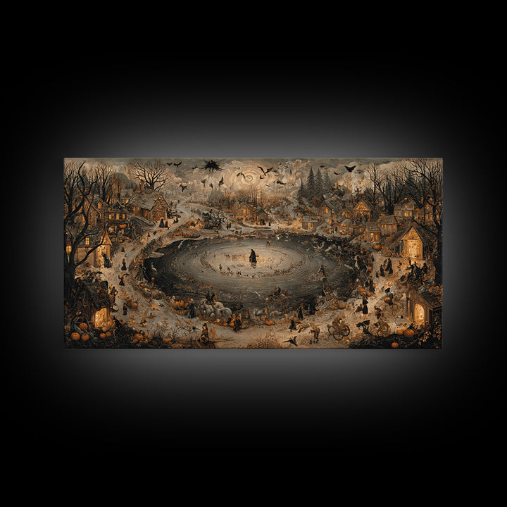 The First Frost Awakening, Northern Renaissance Horror, Wide Panoramic Art, Dark Fantasy Wall Art, Framed Canvas Print