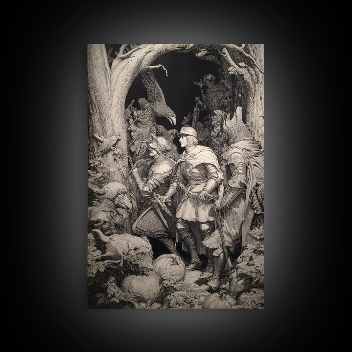The First Frost Awakening, Renaissance Engraving Art, Vertical Wall Art, Dark Fantasy Wall Art, Framed Canvas Print, Halloween Wall Art