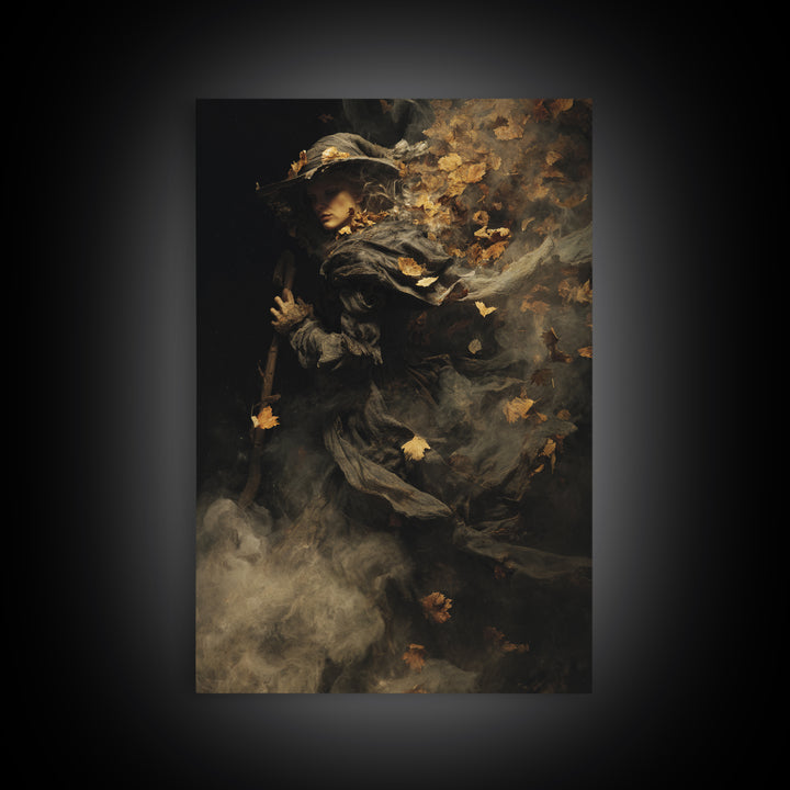 The First Frost Awakening, Baroque Witchcraft Art, Vertical Wall Art, Dark Halloween Decor, Framed Canvas Print, Halloween Wall Art