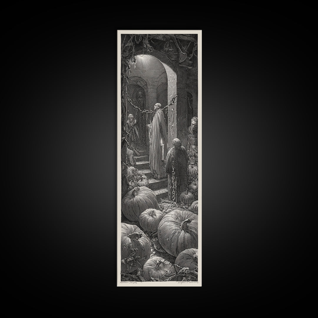The First Frost Awakening, Architectural Etching Art, Tall Narrow Wall Art, Dark Fantasy Wall Art, Canvas Print