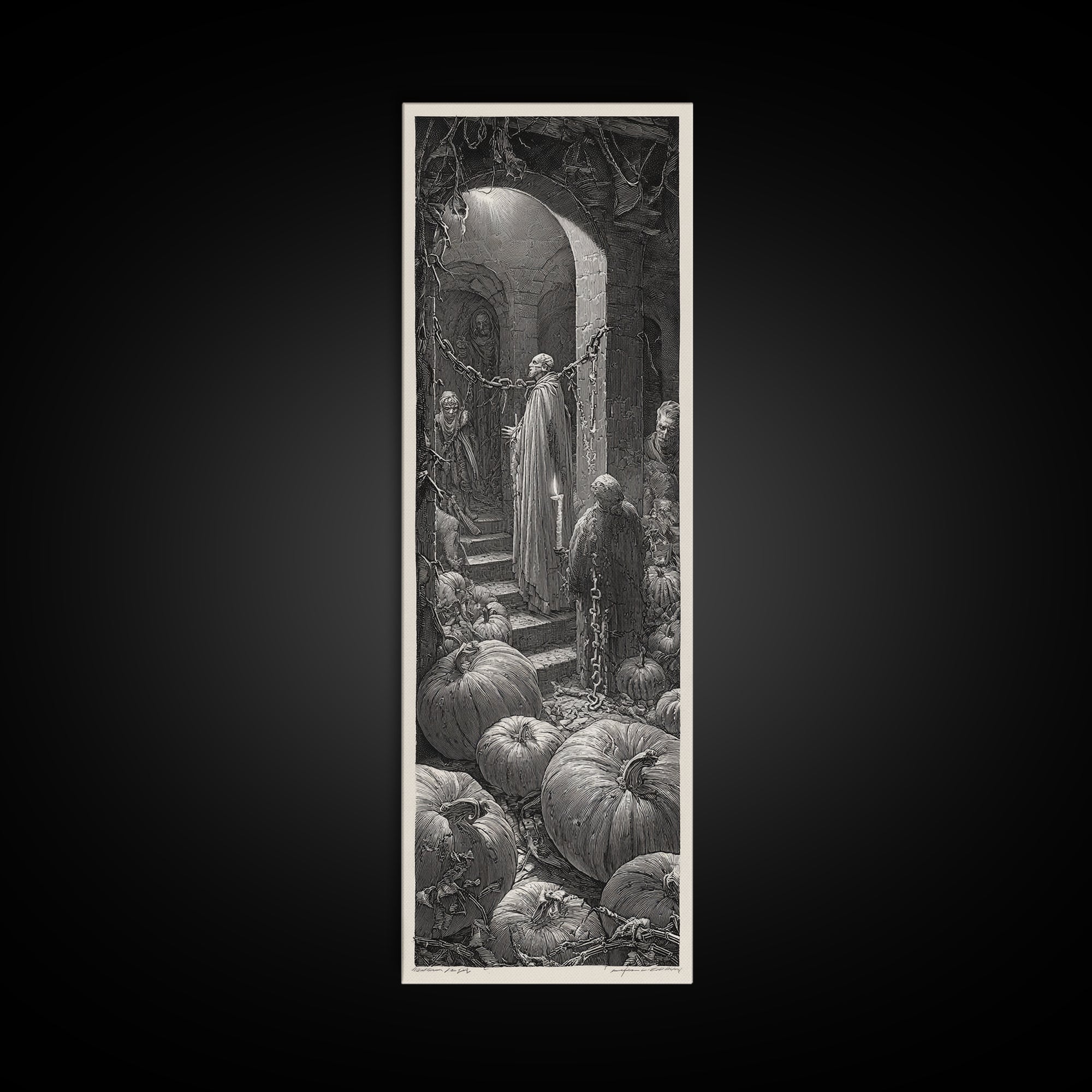 The First Frost Awakening, Architectural Etching Art, Tall Narrow Wall Art, Dark Fantasy Wall Art, Canvas Print