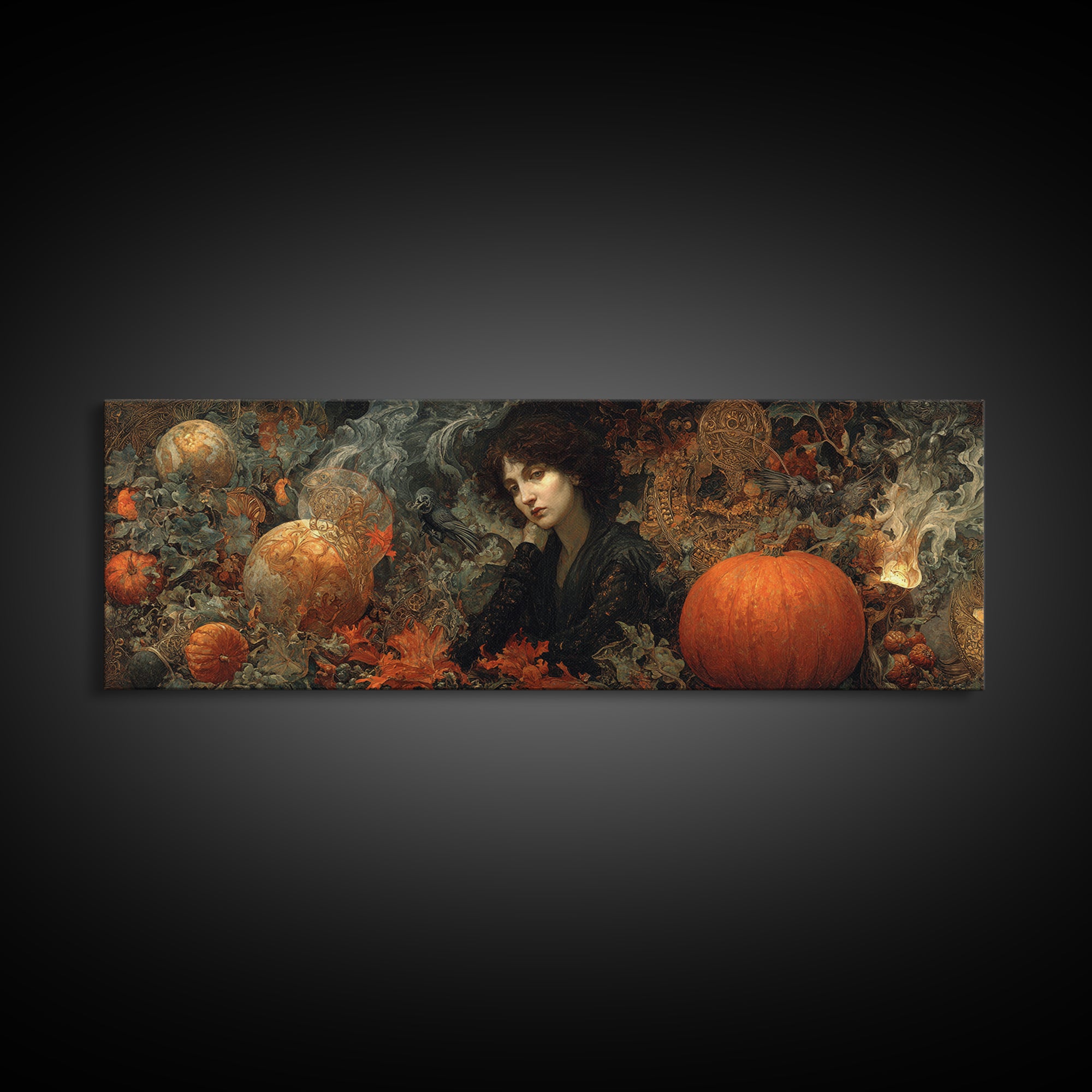 The First Frost Awakening, Ornate Symbolist Art, Extra Wide Wall Art, Dark Halloween Decor, Canvas Print, Halloween Wall Art