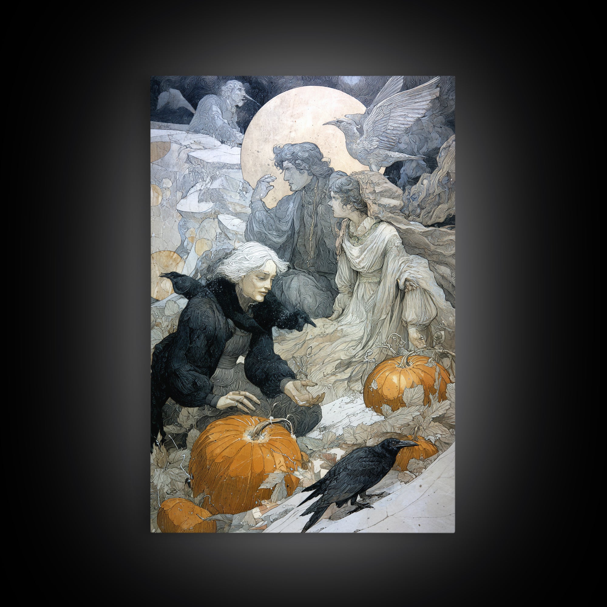 The First Frost Awakening, Symbolist Death Art, Vertical Wall Art, Dark Fantasy Wall Art, Canvas Print, Halloween Wall Art