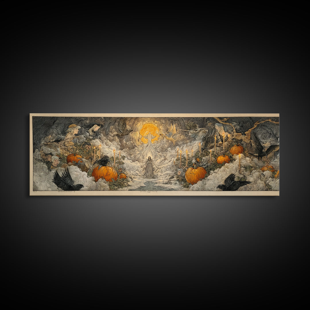 The First Frost Awakening, Expressionist Nightmare Art, Extra Wide Wall Art, Dark Fantasy Wall Art, Canvas Print, Halloween Wall Art