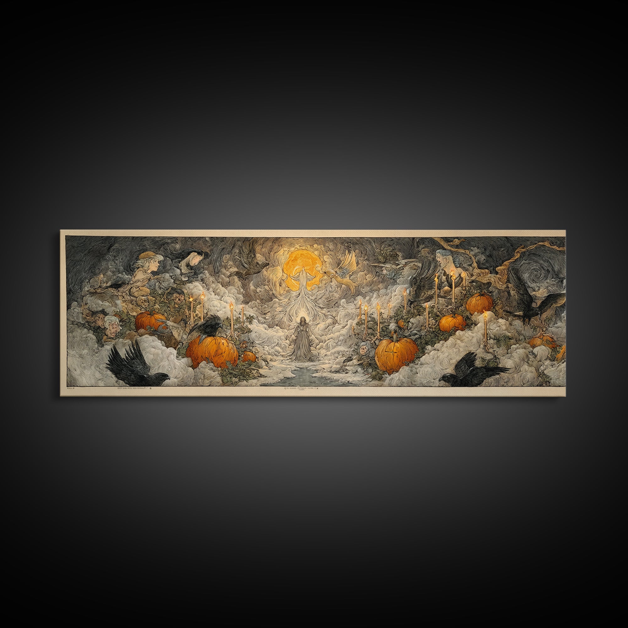 The First Frost Awakening, Expressionist Nightmare Art, Extra Wide Wall Art, Dark Fantasy Wall Art, Canvas Print, Halloween Wall Art