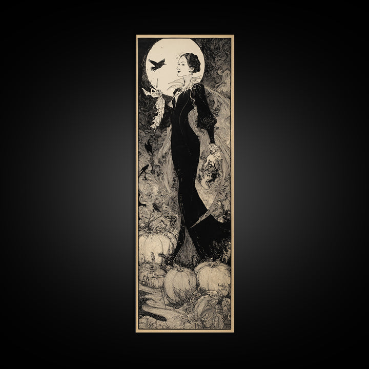 The First Frost Awakening, Decadent Line Art, Tall Narrow Wall Art, Gothic Horror Wall Art, Framed Canvas Print